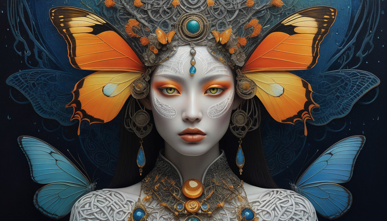 Hyper Maximalist Japanese Woman with Art Deco Essentials and...