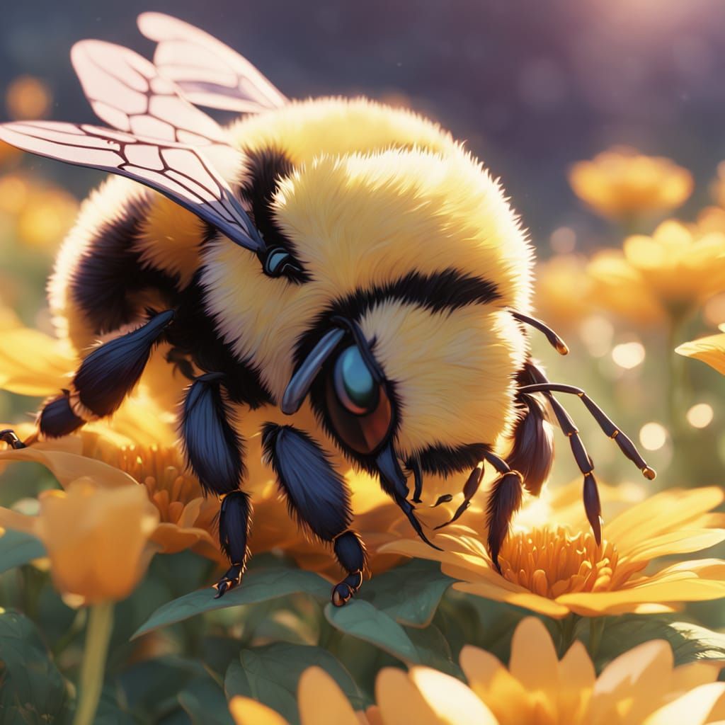 Bumblebee Sleeping on Flower in 3D Anime Art