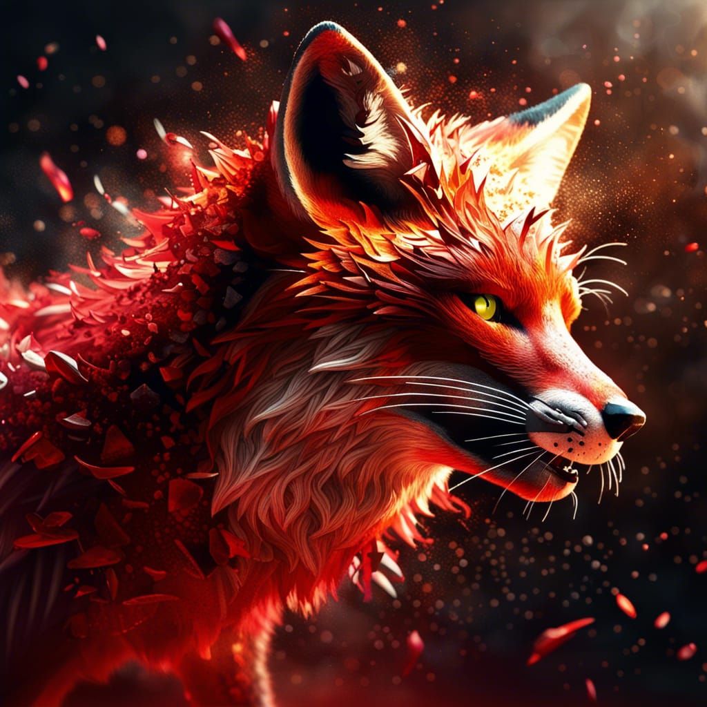 Epic Fox Warrior Disintegrating into Red Energy