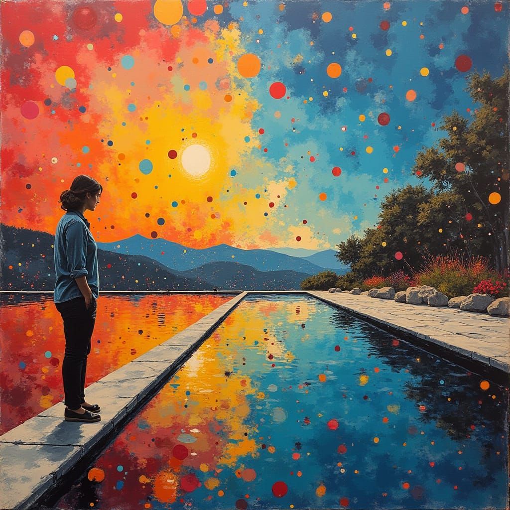 Abstract Pool Scene in Op Art Style