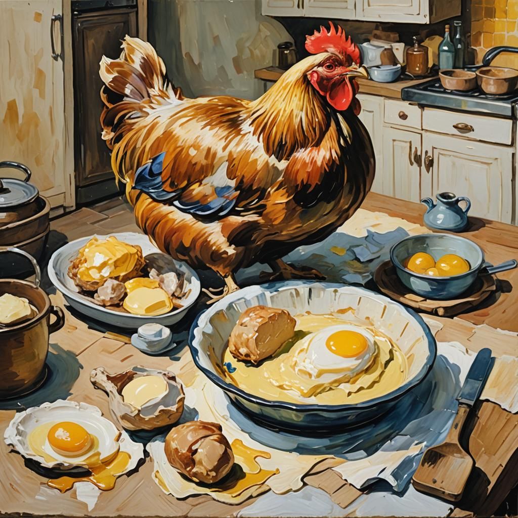Melting Butter Hen: A Gouache Impasto Masterpiece