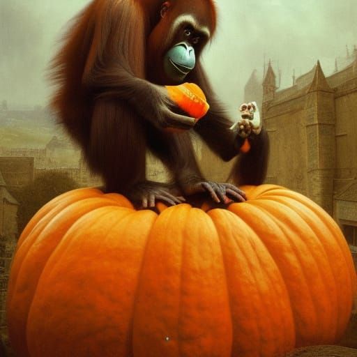 Orangutan's Wild Ride: A Horror Art Adventure