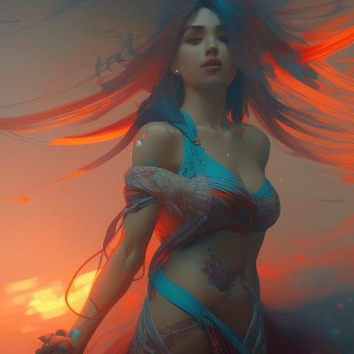 Hyperdetailed Concept Art in Orange and Teal