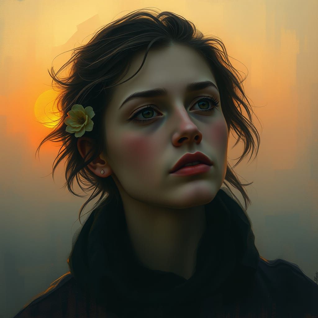 Contemplative Soul in Sunset Glow