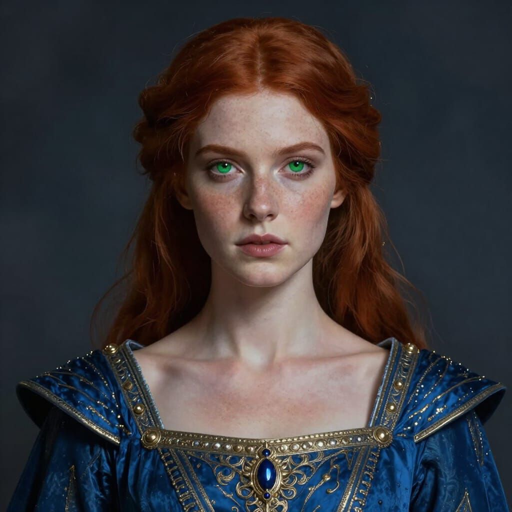 Regal Woman in Royal Blue Medieval Gown