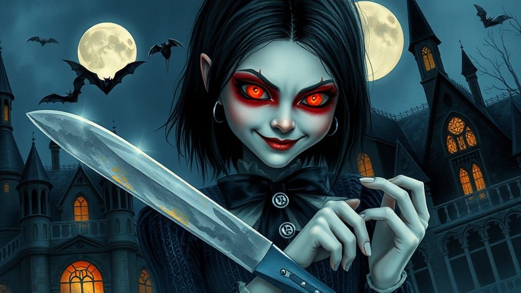 Wednesday Addams as Chucky in Watercolor Illustration