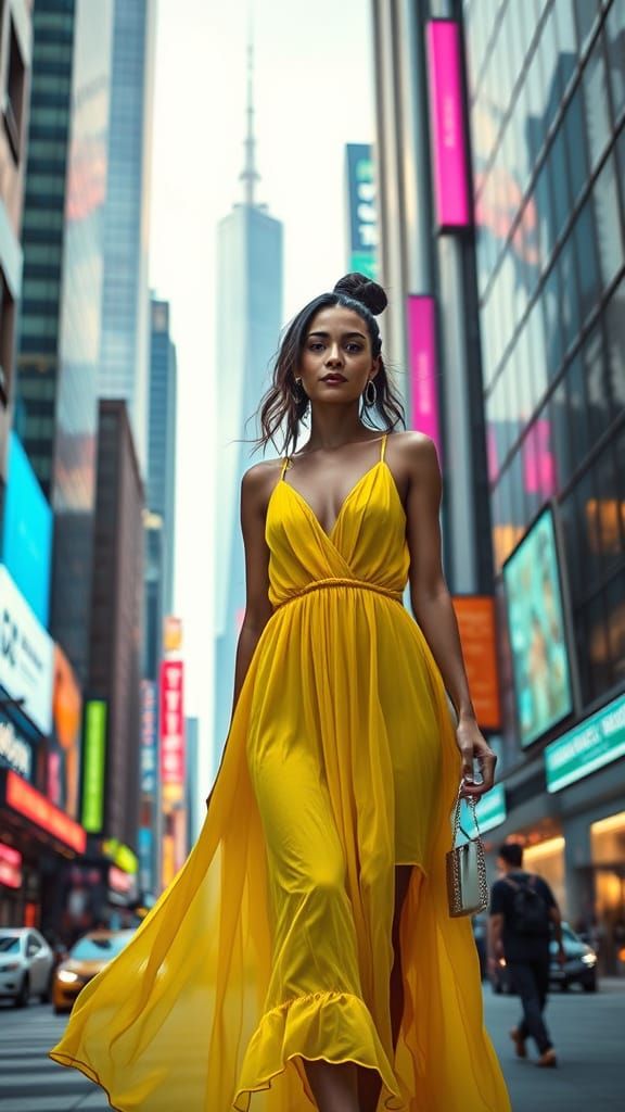 Zahia in Futuristic Cityscape, Digital Art