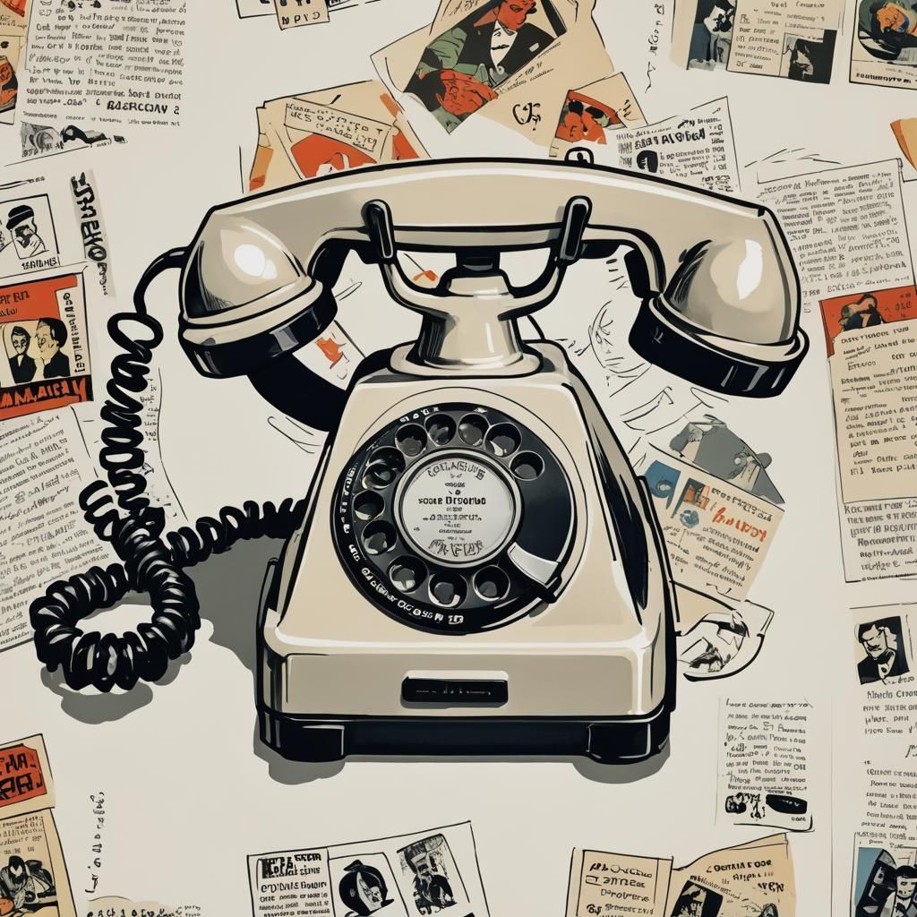 Retro Rotary Telephone Icon, 1930s Comic Style