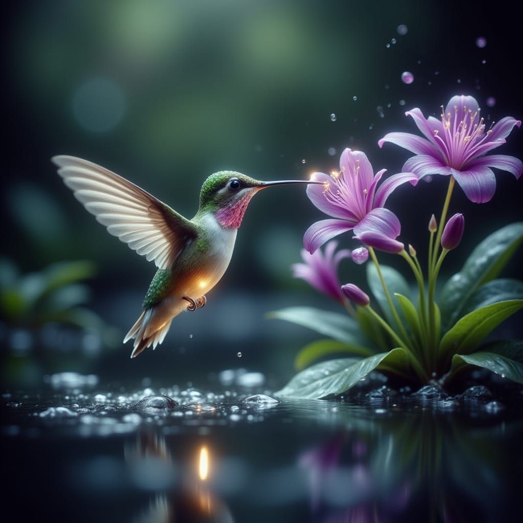 Hummingbird Sipping Nectar in Hyperrealistic Detail