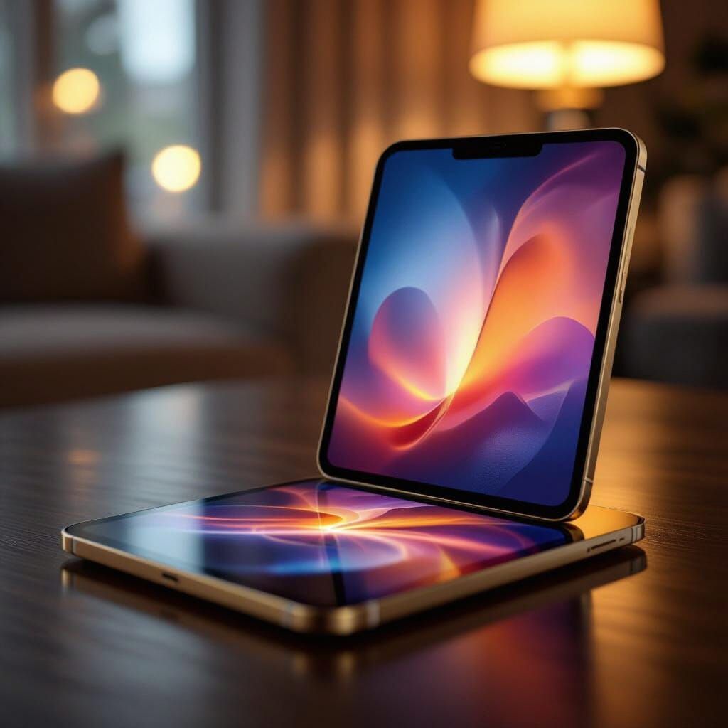 Golden iPhone and iPad Displaying Abstract Art