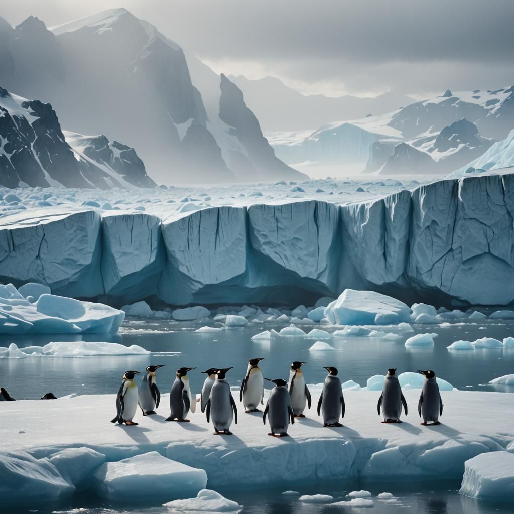 Blue Penguins in Antarctica: A Cinematic Digital Painting