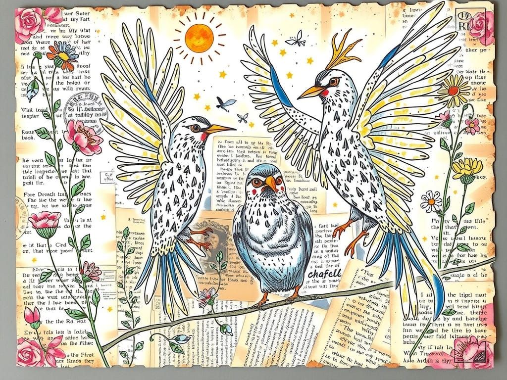 Whimsical Collage Dreamscape in Mixed Media