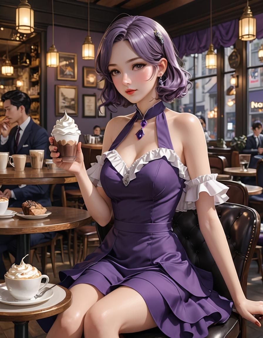 Woman in 1930s Suit at Cafe, Anime-Inspired 3D Art