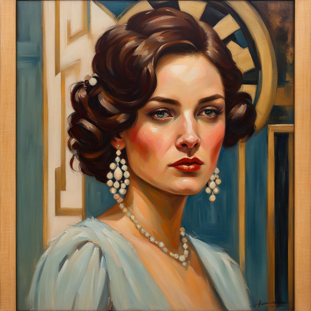 Elegant Art Deco Portrait of a Young Woman