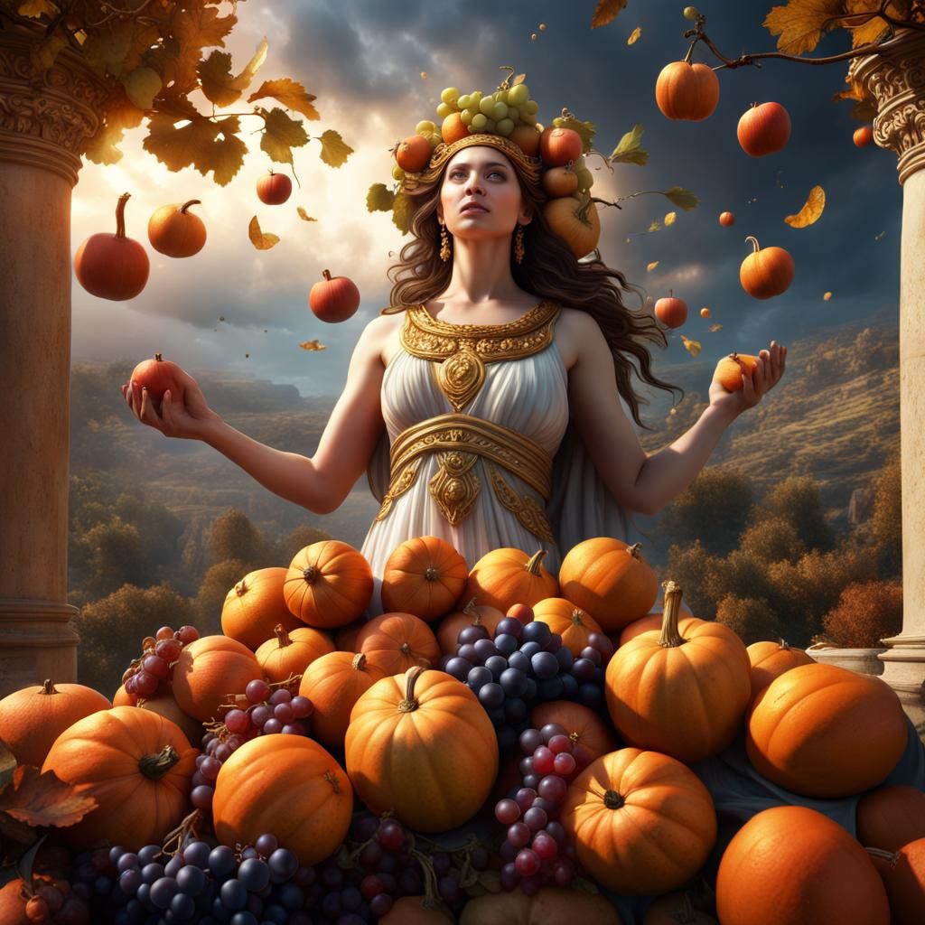 Heavenly Greek Goddess Cornucopia of Earthly Fruits