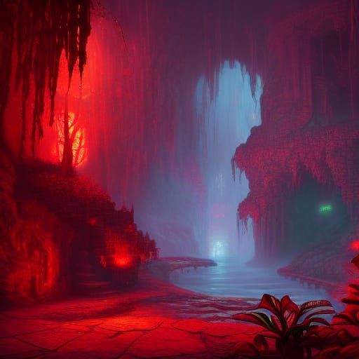 Dungeon with Glowing Plants: Fantasy Concept Art