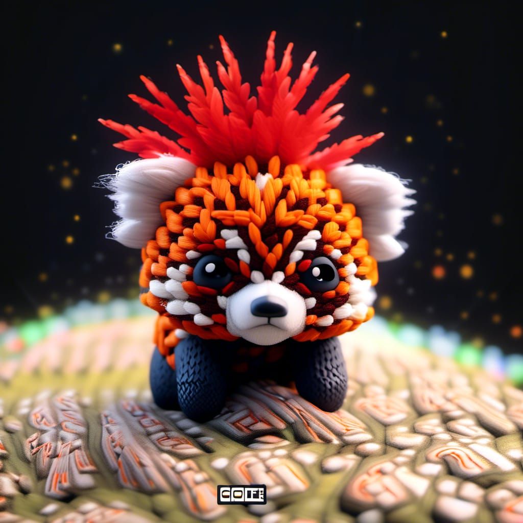 Adorable Knitted Red Panda Cub with Spiky Mohawk