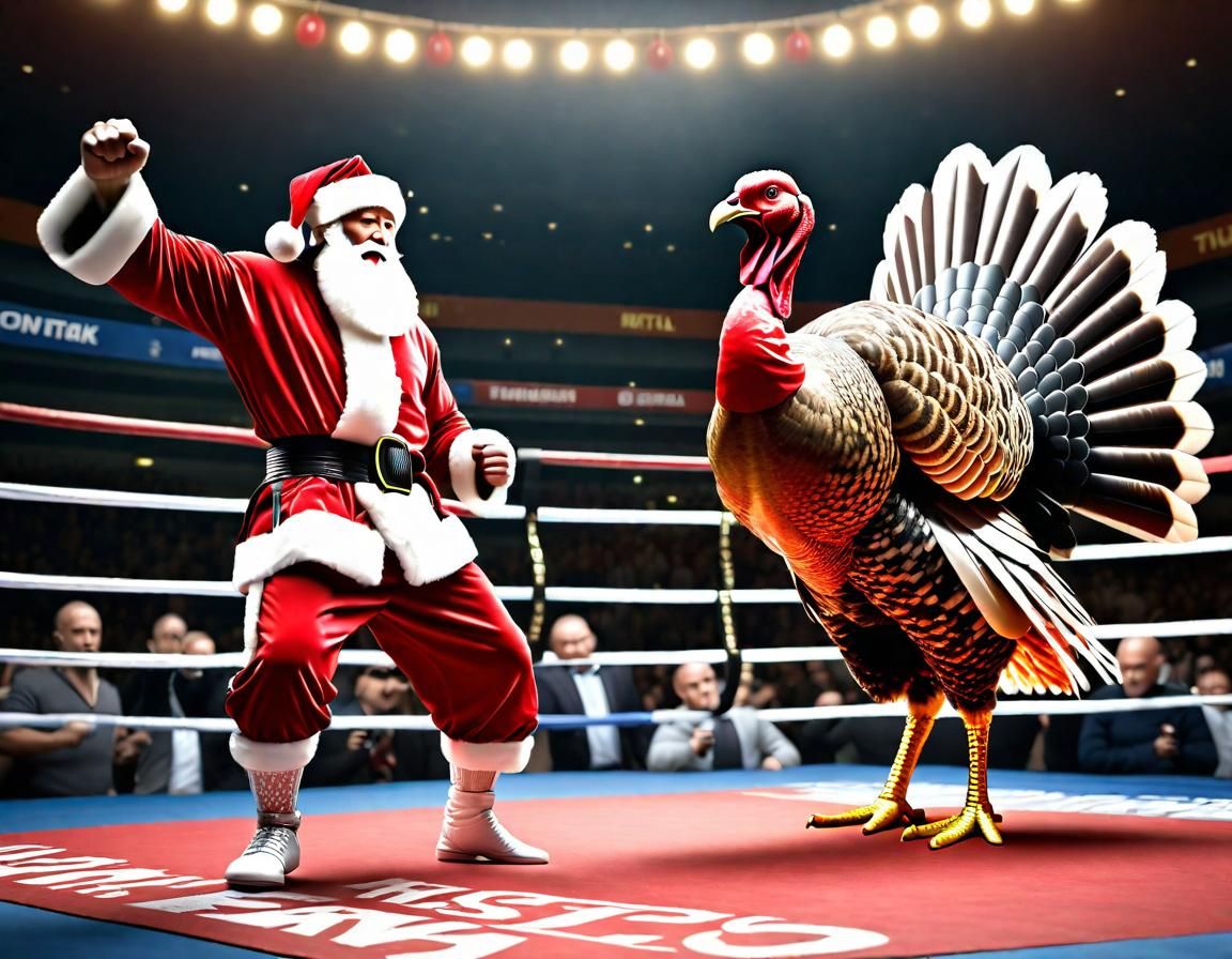 Thanksgiving Turkey vs Santa in Martial Arts Showdown