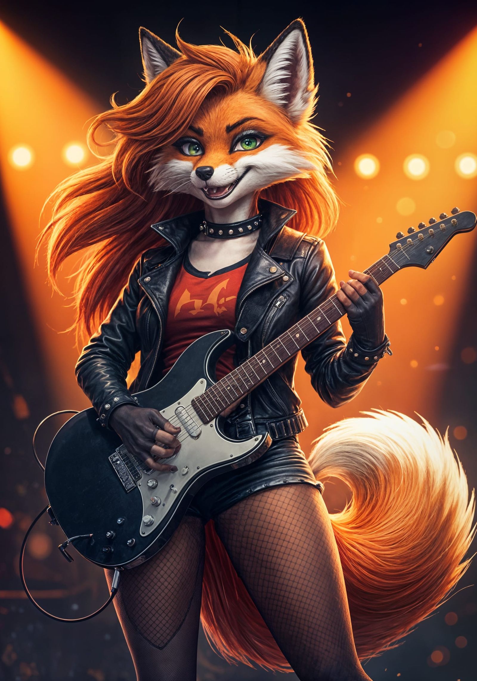 Rebellious Vixen Rockstar Shreds on Electric Guitar in Gritt...