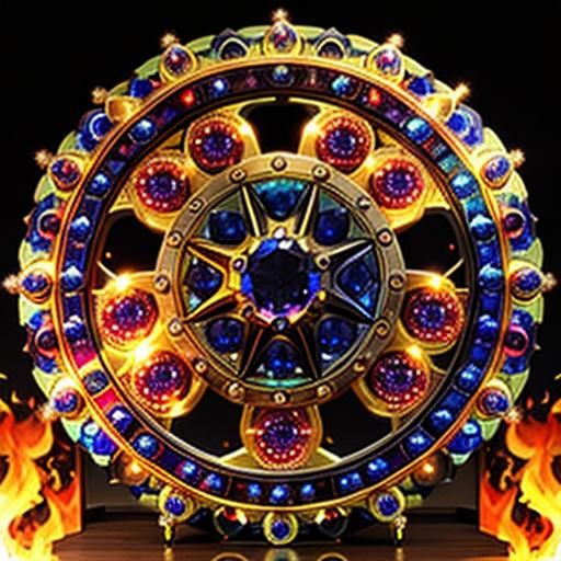 Sapphire Wheel Adorned with Fire Eyes and Crystals