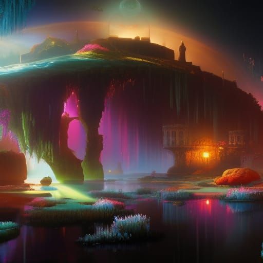 Surreal Alice in Wonderland Landscape in Dieselpunk Style