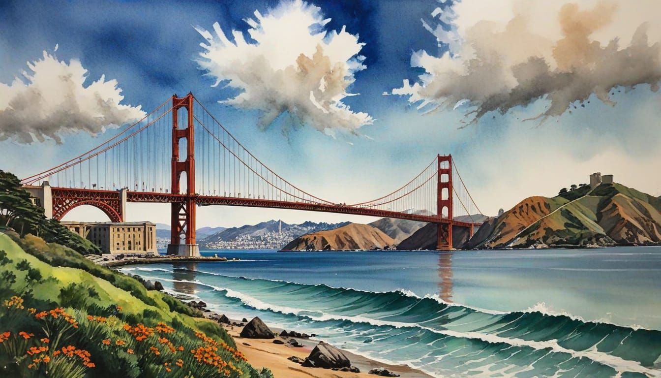 Golden Gate Bridge Alcohol Ink Drawing