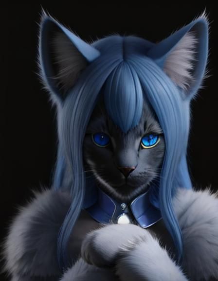 A Teenage Human/Feline Nekojin with Blue Fur.