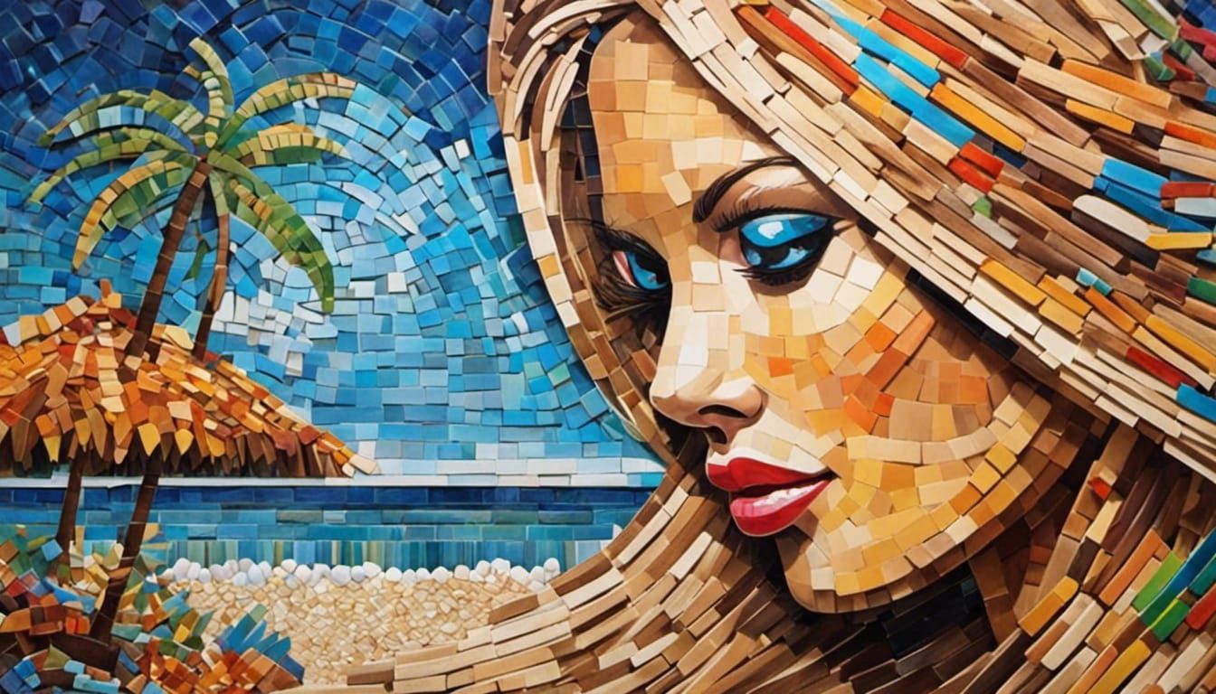 Mosaic made of recycled popsicle sticks.