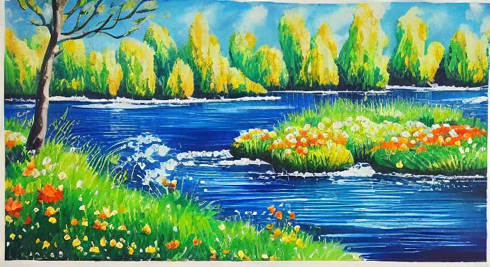 Detailed Gouache Painting of Spring Water