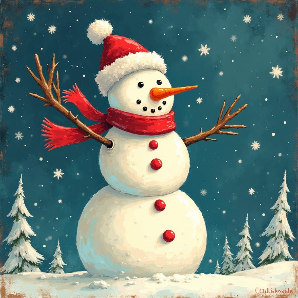 Vibrant Christmas Snowman in Pop Art Style