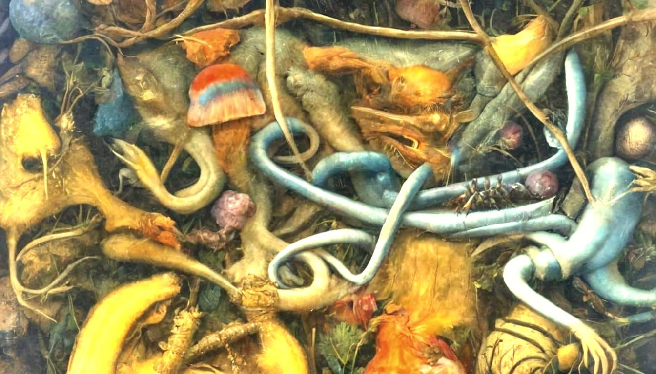 Cat-Tarantula Hybrid in Mystical Garden: Surreal Concept Art