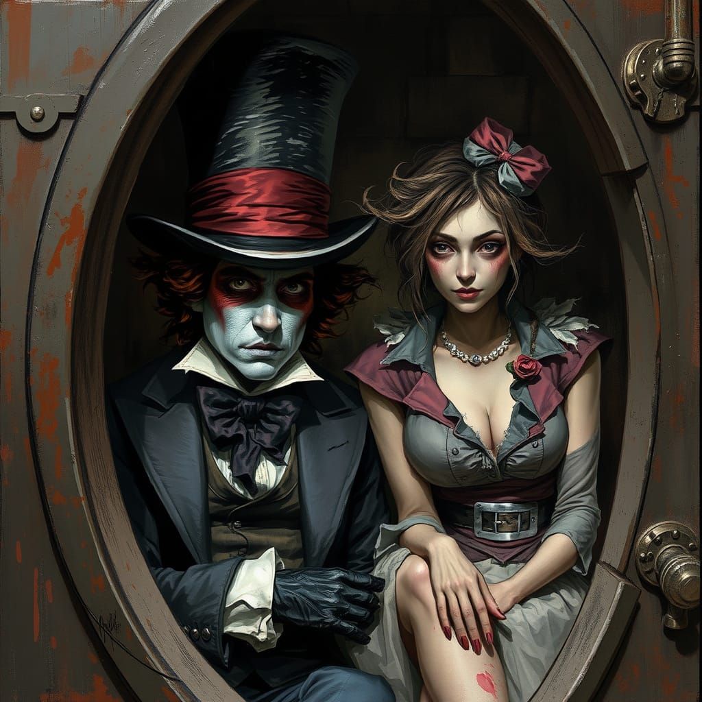Mad Hatter's Concerned Expression in a Dark Whimsical Style