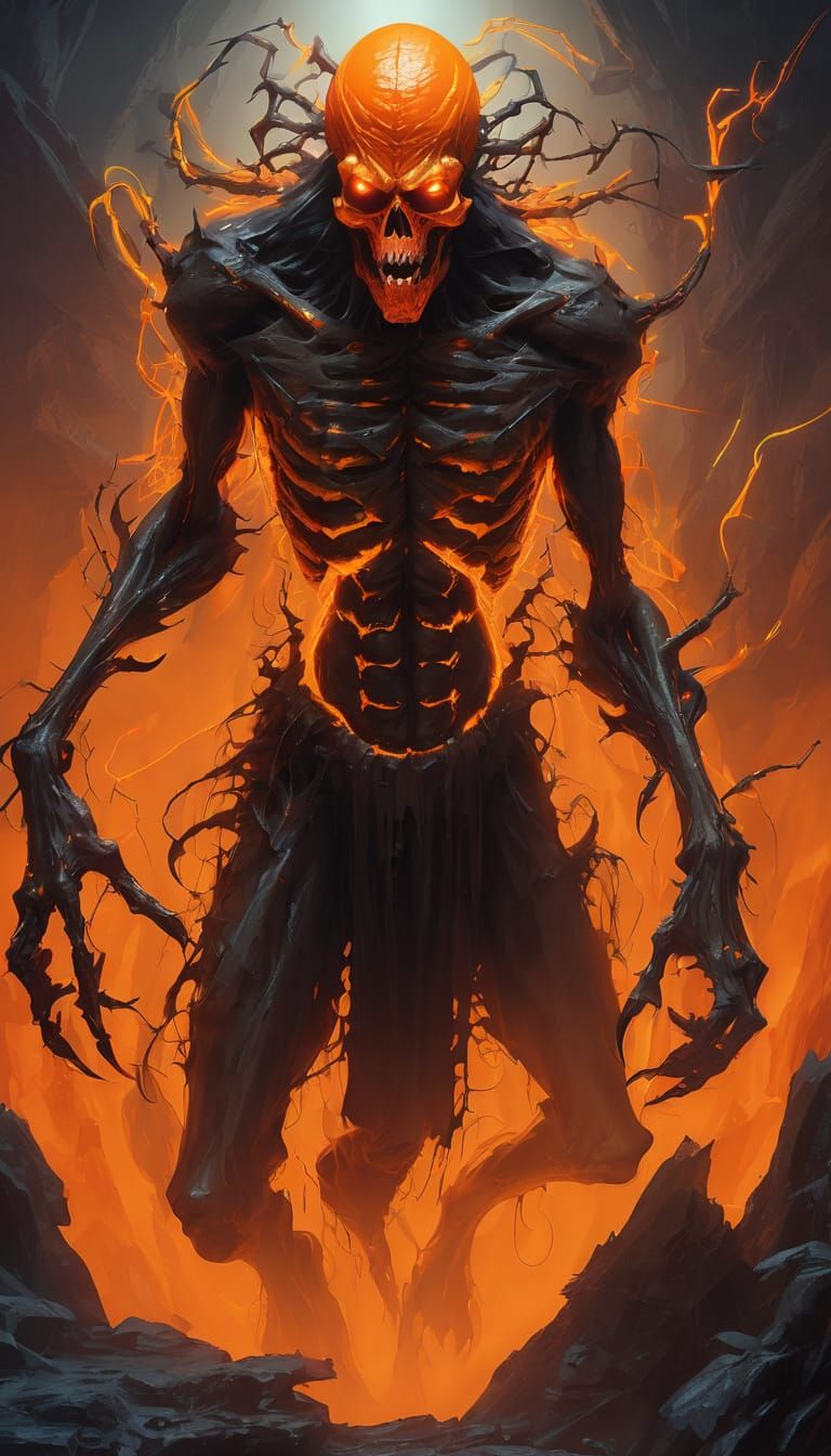 Space Zombiecore Art: Glowing Orange Neon Creeper