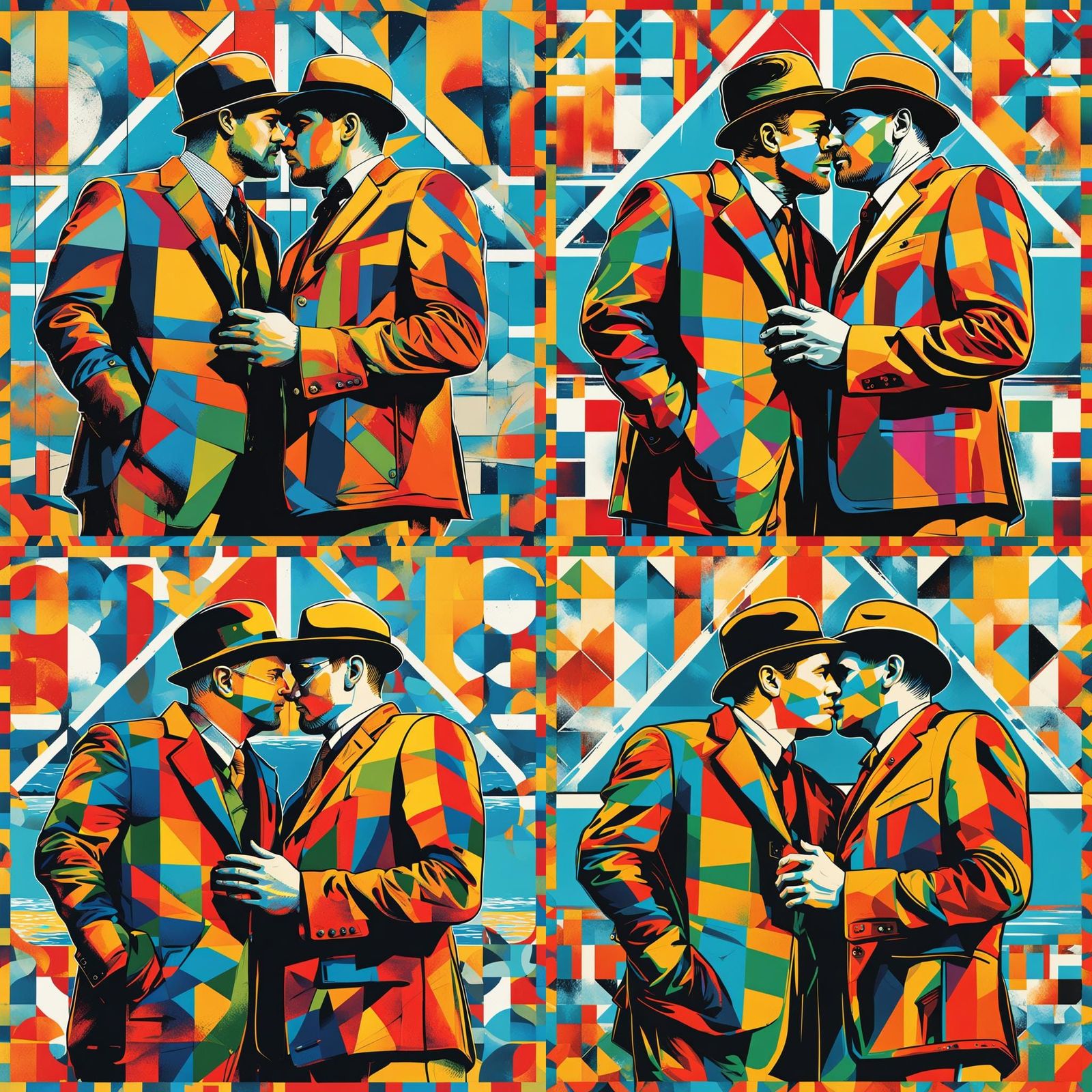 Men's Beach Embrace: Pop Art Screen Print