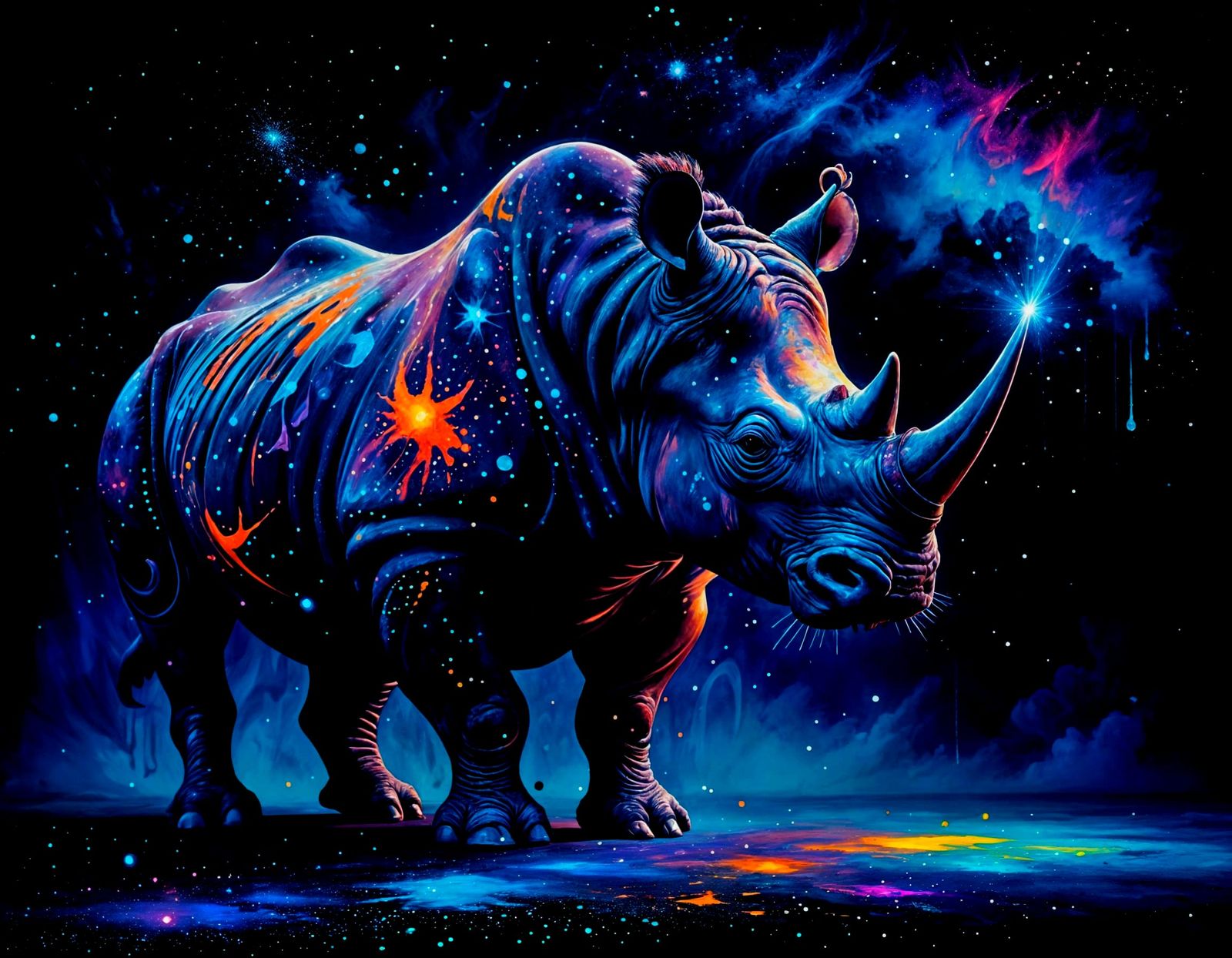 Surreal Rhino in Cosmic Delft Pattern