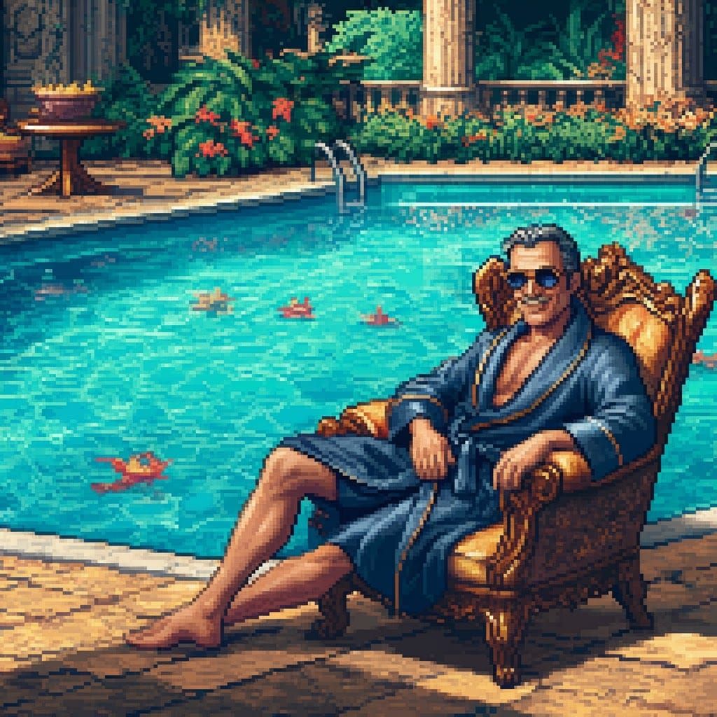 Suave Man Relaxing in 8-bit Pixel Art Style