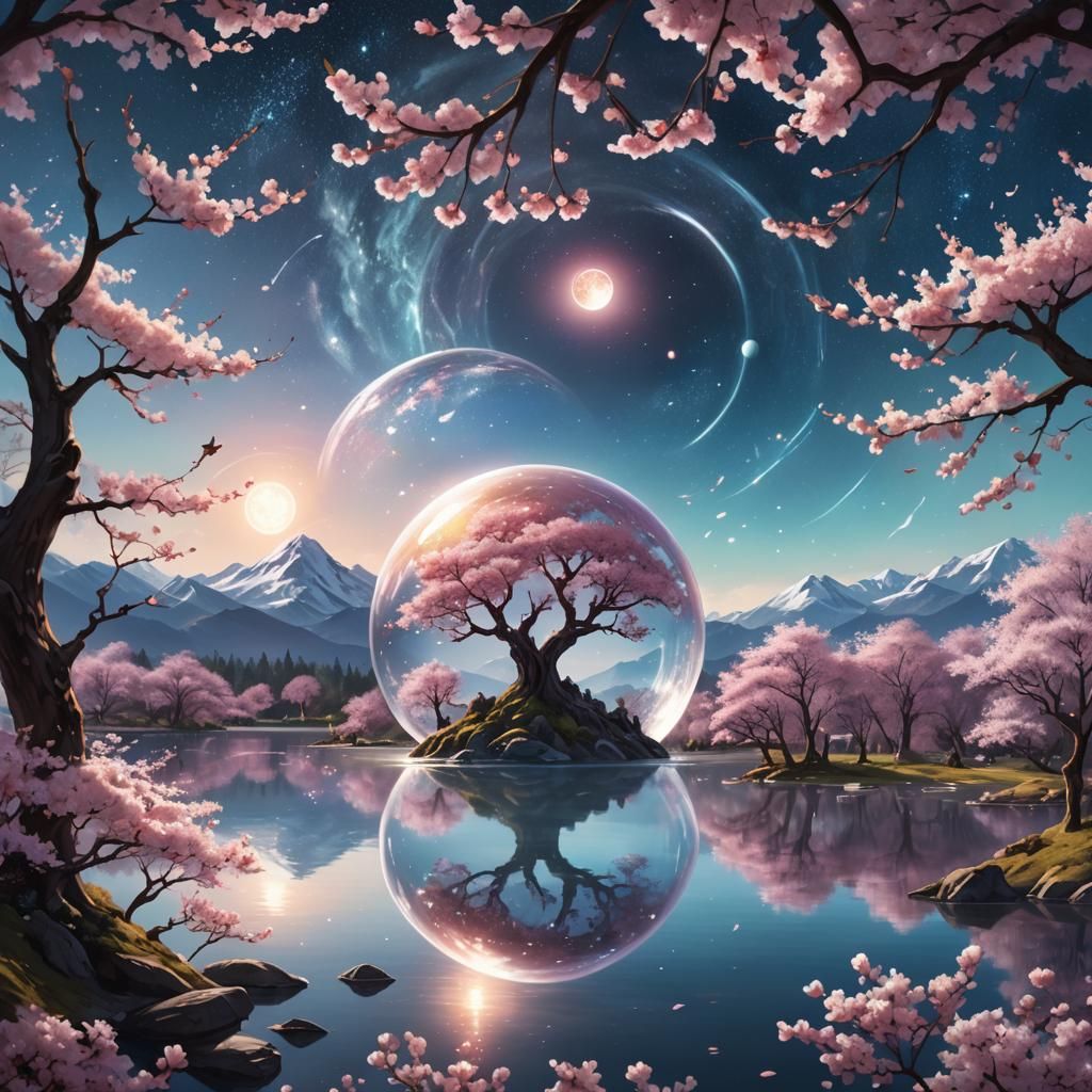 Fantasy Lake with Cherry Blossom Orb