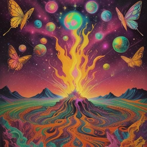 Psychedelic Swarm Circling Opal Statue in 1970s Style