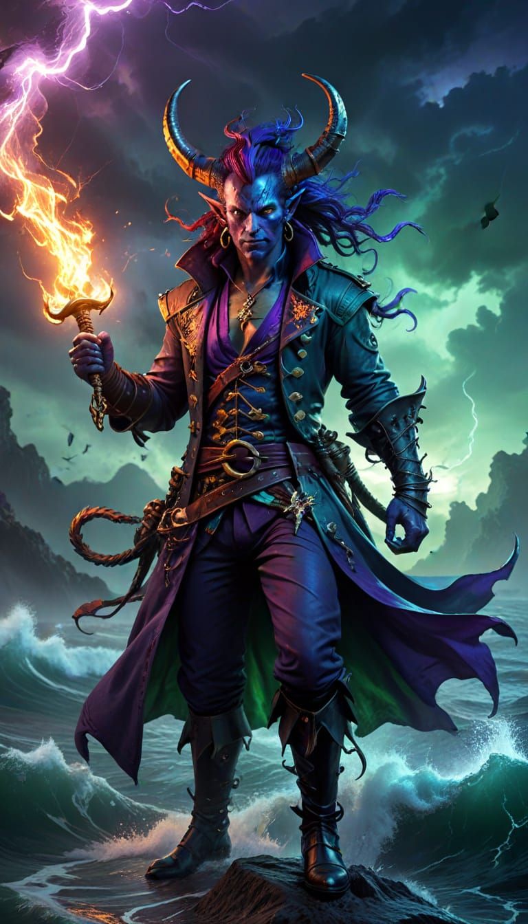 Spectacular Fantasy Pirate in Intense Stormy Seascape