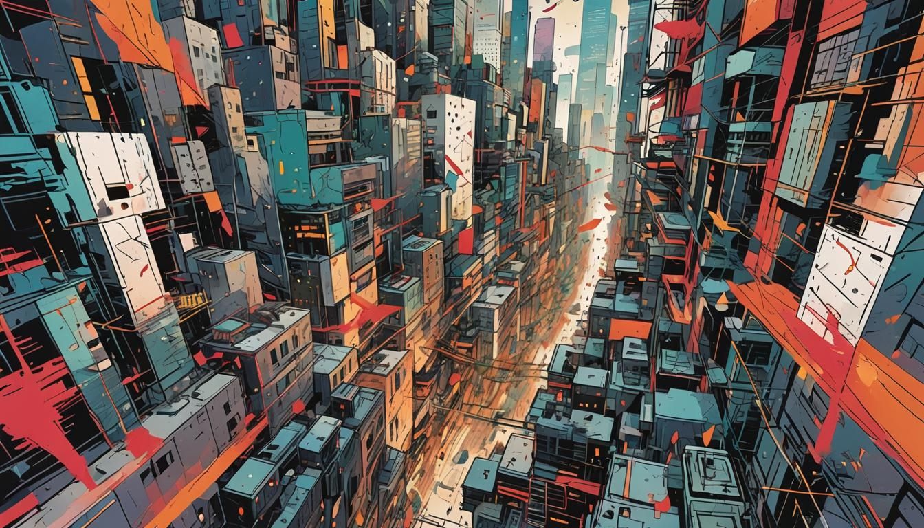 Abstract Cityscape Illustration Inspired by Julie Mehretu