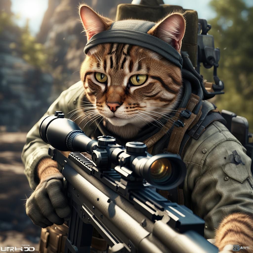 Cat Sniper in High-Definition 3D Game Style