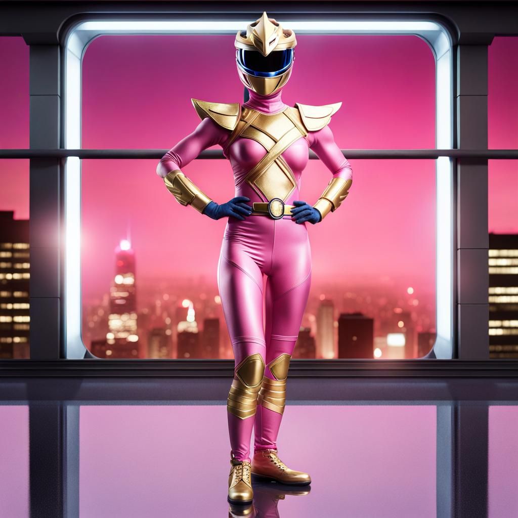 Pink Dragon Power Ranger on Skyscraper in CGI Style