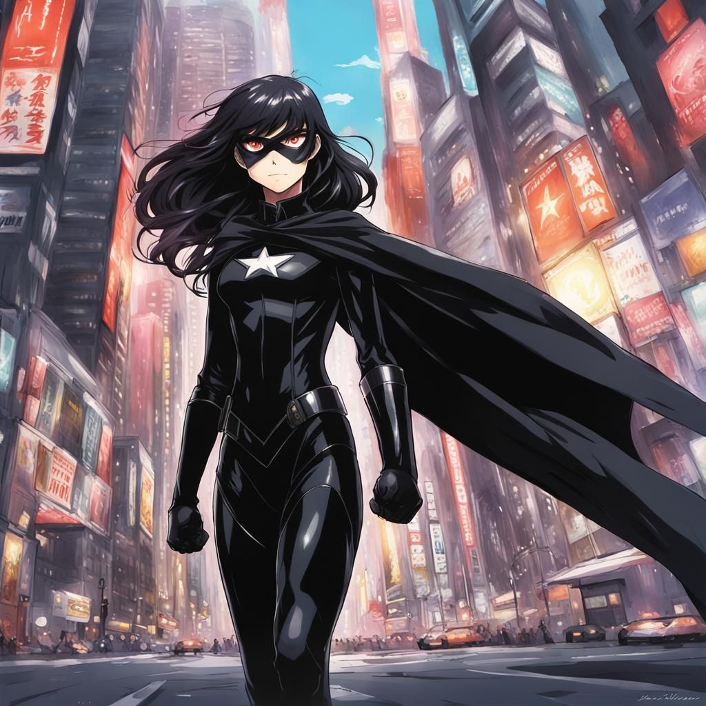 Anime Style Young Girl Superhero in Black