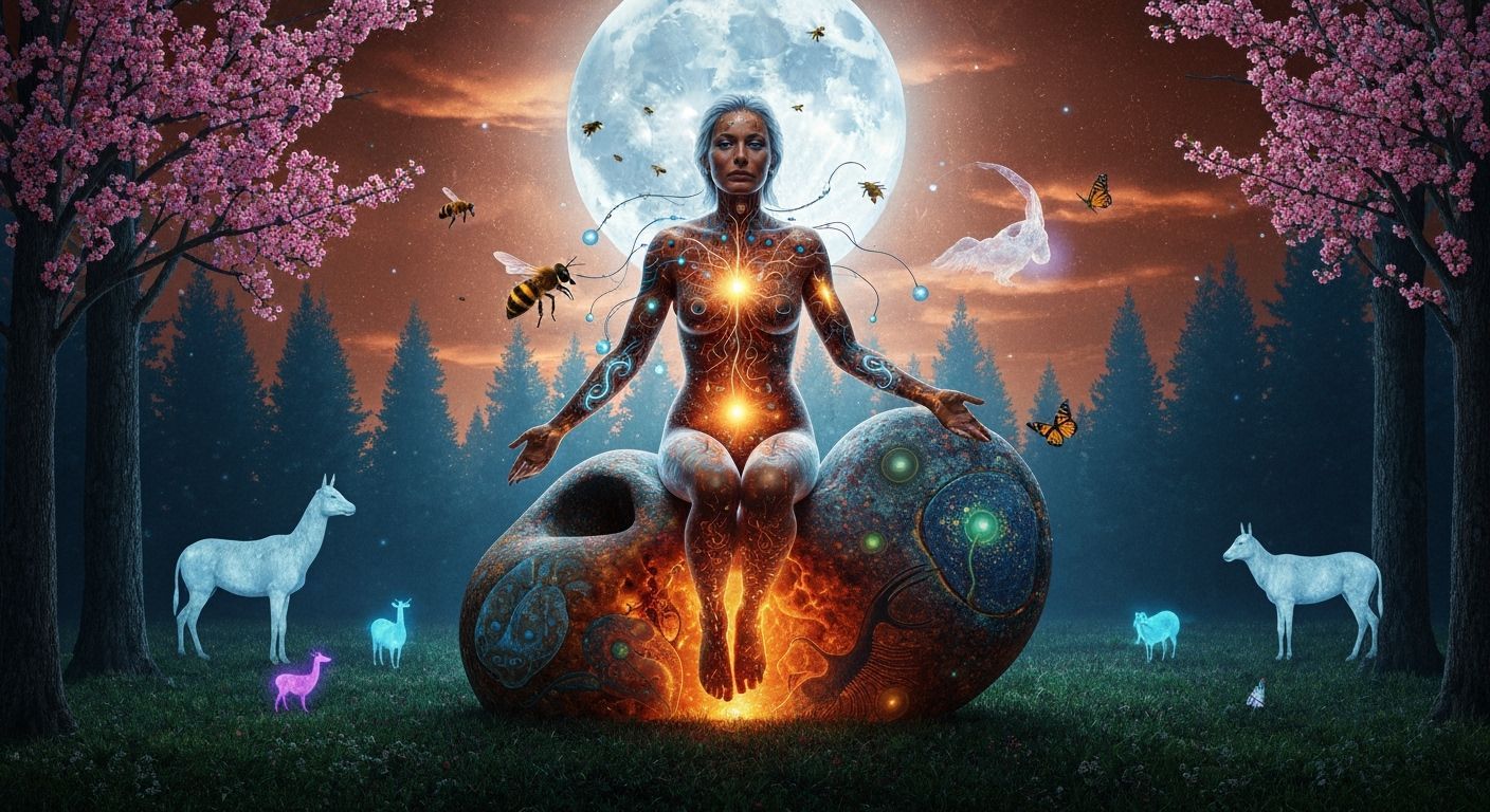 Sculptor Inside Abstract Creation, 1970s Era, Surreal Bio-Ar...