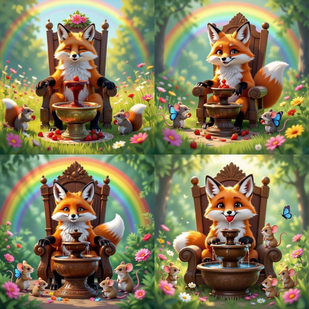 Fox King in Floral Meadow with Chocolate Fountain