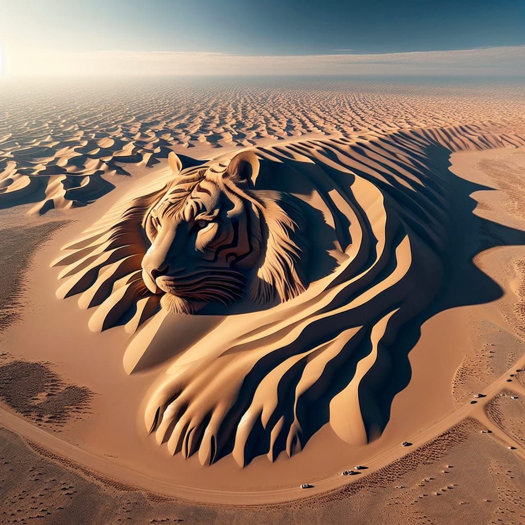 Tiger-Shaped Sand Dune in Arid Desert Landscape