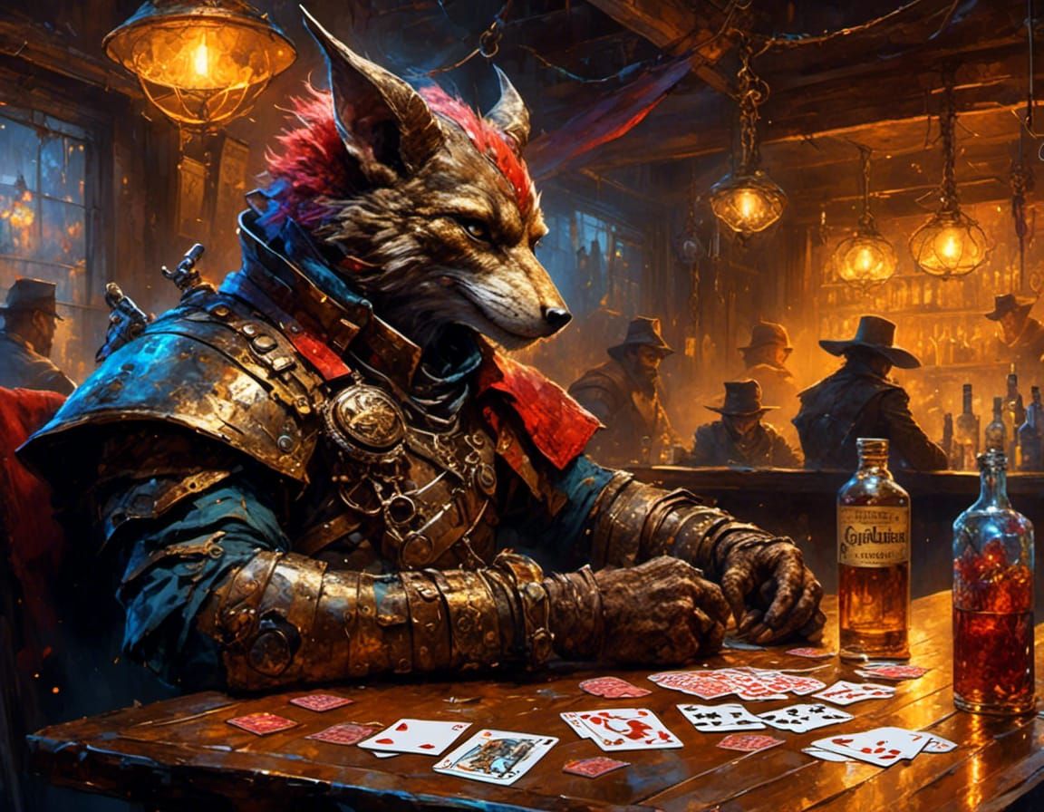 Dwarven Tiefling and Gnoll Cowboy Playing Cards