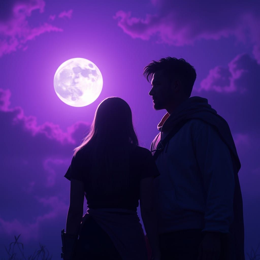 Two Figures Bask in a Majestic, Dreamlike Moonlit Scene
