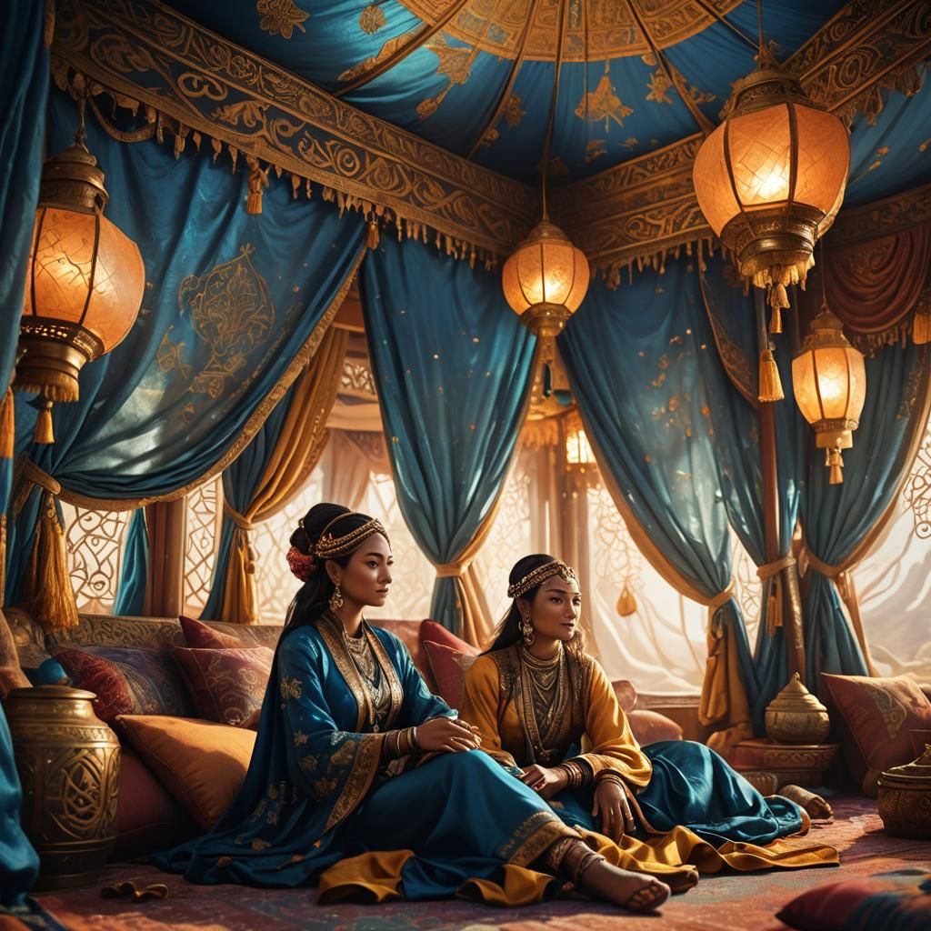 Eastern Ladies in Silk Tent: Fantasy Concept Art