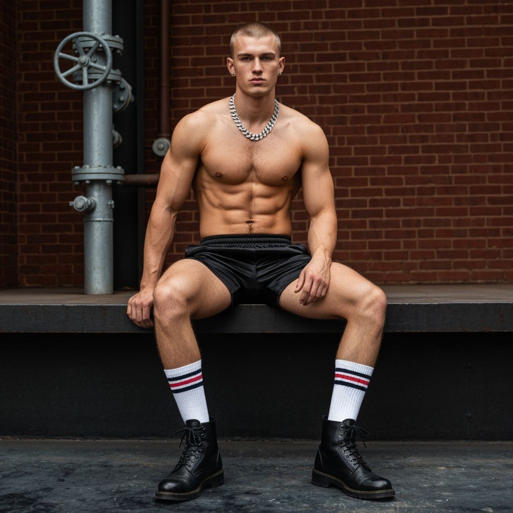 Athletic Man Posing in Industrial Urban Setting